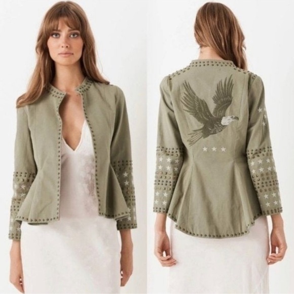 Spell and The Gypsy Eagleback Matinee Embroidered
Studded Khaki Jacket L run S/M - Picture 2 of 13